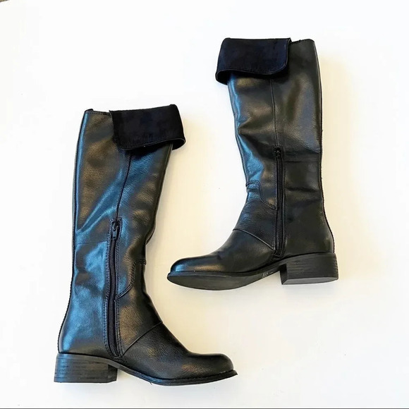 Nine West Black Leather Riding Boots 15” Tall Boot Suede Cuff Size 5M Pirate - Picture 8 of 8